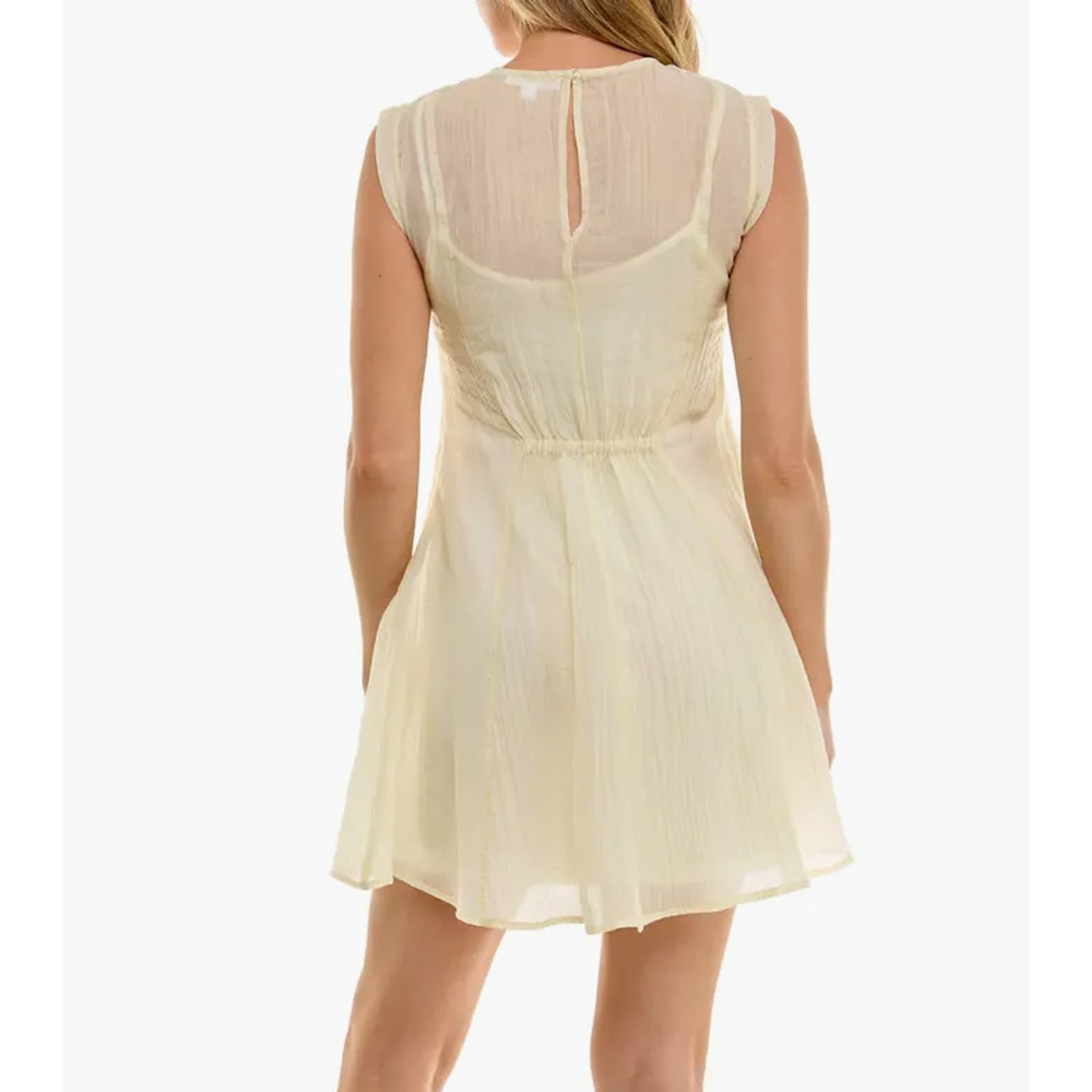 Socialite Babydoll Mini Dress XL Yellow Crinkle Gauze Tiered Hem NWT Women’s
